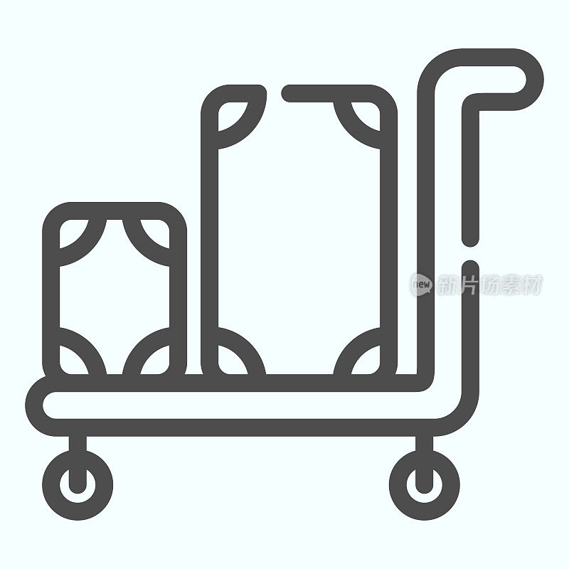 行李车线图标。行李在托盘矢量插图孤立在白色。手推车行李轮廓风格设计，为网页和应用设计。Eps 10。